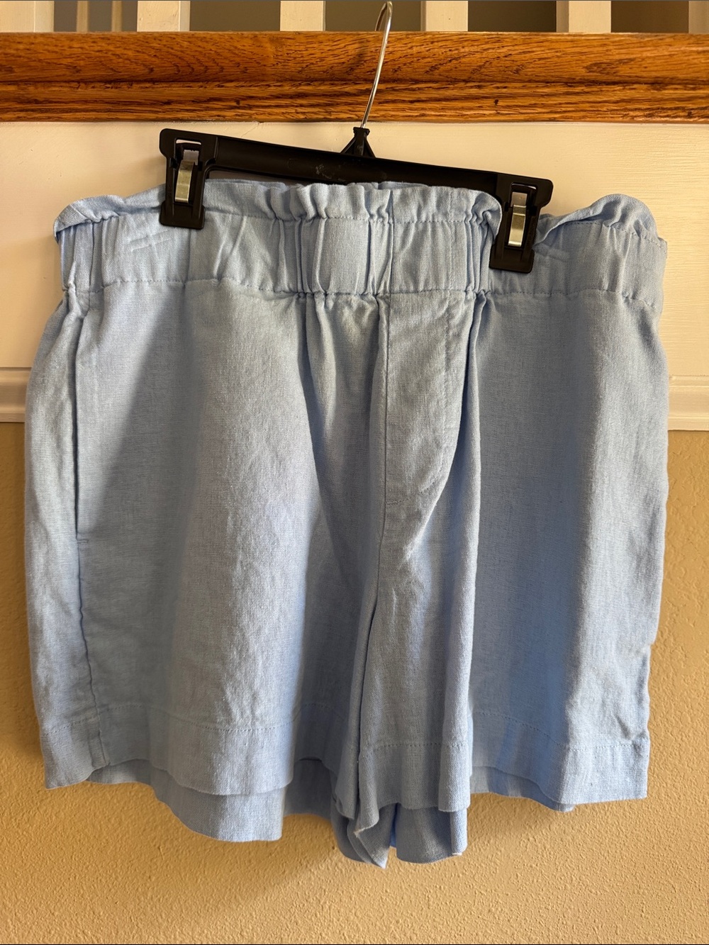 a new day Light Blue High-Waist Elastic Linen-Blend Shorts